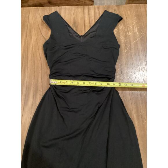 David Meister ruched waist Bodycon simple black mini Dress V Neck Sleeveless 6 - Picture 6 of 10